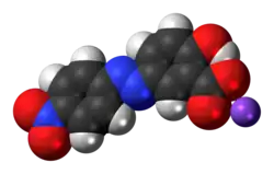 Space-filling model of Alizarine Yellow R as a sodium salt