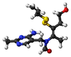 Ball-and-stick model of the allithiamine molecule