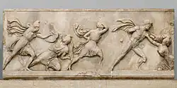 Detail of the frieze with Amazonomachy from the Mausoleum at Halicarnassus, in the British Museum (London)
