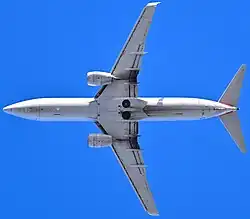 The 737NG with improved CFM56-7 engines and redesigned larger wing