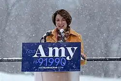 File:Senator Amy Klobuchar made her announcement to run for president in 2020 on a snowy day Sunday at Boom Island Park in Minneapolis, Minnesota. (46330784464) (cropped)