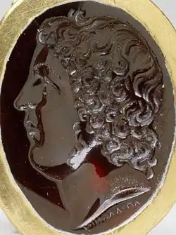 Apollonios of Athens, gold ring with portrait in garnet, c. 220 BC