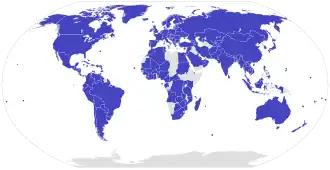 Parties to the convention include almost the full Americas, Europe, large parts of Asia, Oceania, and about 50% of Africa