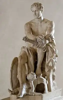 Statue of Ares, young, seated, and with short hair