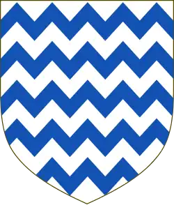 Argent, five bars dancetty azure, Arms of the Tocco family