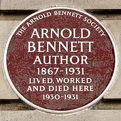 Plaque commemorating Arnold Bennett