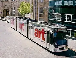 Tram no 458 with art – Das Kunstmagazin wrap advertising, for documenta X, 1997