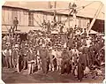 Employees of P. N. Russell & Co assembled outside the premises at 3 Barker Street, Sydney during the time of the 1874 eight-hour day strikes