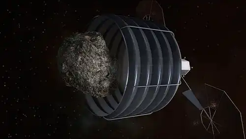 The 'Option A' was to deploy a container large enough to capture a free-flying asteroid up to 8 m (26 ft) in diameter.
