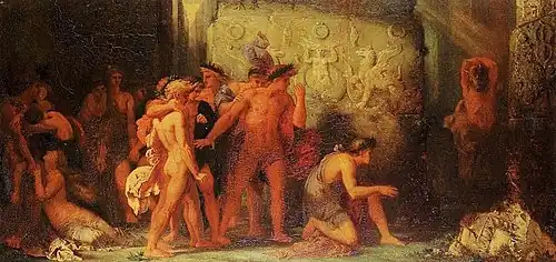 Athenians being Delivered to the Minotaur in the Cretan Labyrinth (1855), 102.5 x: 200 cm., Musée municipal de Bourg-en-Bresse