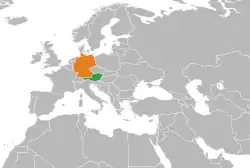 Map indicating locations of Austria and Germany