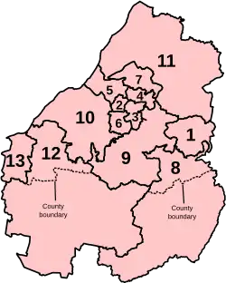 Numbered map of the parliamentary constituencies of Avon created by the 2023 boundary review and first used at the 2024 UK general election.