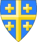 Azur, a cross Or, cantoned of four crosslets of the same, attributed to the Hauteville family, as reported by Gilles-André de la Rocque