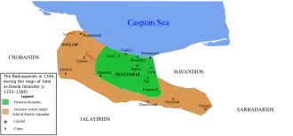 The Baduspanids in 1346, during the reign of Jalal al-Dawla Iskandar (r. 1333–1360)