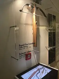 A reconstruction of Leonardo da Vinci's rapid fire crossbow as shown at the World of Leonardo Exhibition in Milan