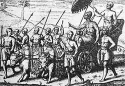 Description of the Balinese king, the Dalem, pulled by two white buffaloes, in Houtman's 1597 Verhael vande Reyse ... Naer Oost Indien.