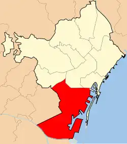 Districts of Barcelona, Sants-Montjuïc coloured red