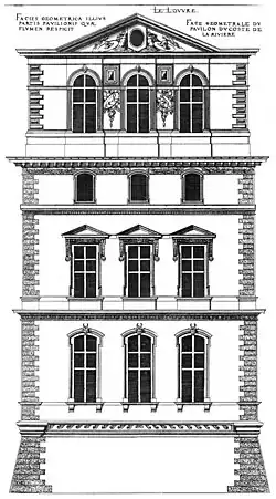 Pavillon du Roi, south façade, du Cerceau, 1576