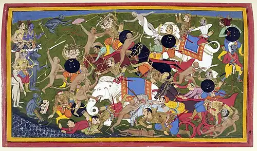 Image 35Battle at Lanka, Ramayana, by Sahibdin (from Wikipedia:Featured pictures/Culture, entertainment, and lifestyle/Religion and mythology)
