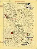 The situation at 12:30 p.m. Red - the Austrian troops, Blue - the Hungarian troops.