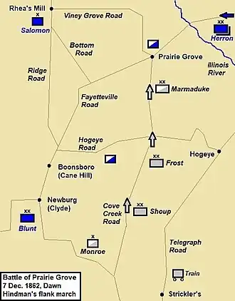 Battle of Prairie Grove map – dawn