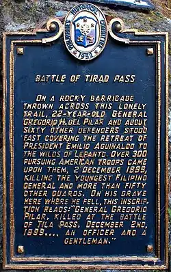 National historical marker installed at the battle site in 1952