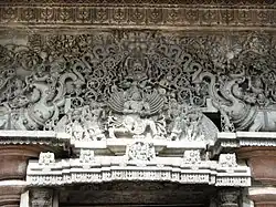 Soapstone sculpture on the Hoysala temple at Belur, India[20]