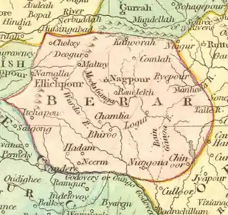 Berar Subah depicted in map of Mughal Empire by Robert Wilkinson (1805)
