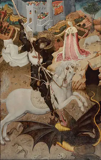 Saint George and the Dragon, painting by Martorell in the Art Institute of Chicago (1435)