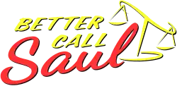 Text "Better Call Saul" with drawn set of balance scales to the right