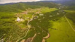 Aerial view over Mewa Monastery