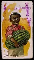 Lithograph of a Black boy holding a watermelon, c. 1850–1900