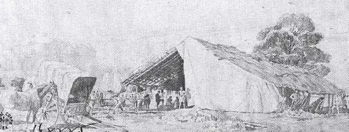 Blacksmith and wagon repair shop on the road to Boucq