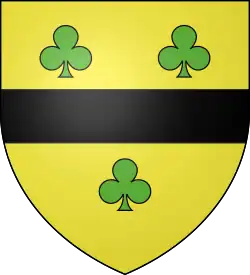 Or a fess sable between three trefoils vert