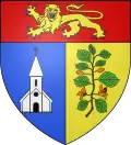 Coat of arms of La Chapelle-du-Bois-des-Faulx, Eure, featuring an orange flower.