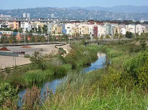Playa Vista from the south, with Bluff Creek in foreground