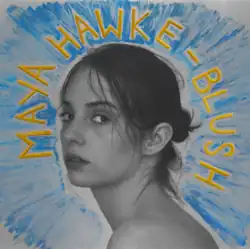 A black-and-white photo of Hawke looking over her shoulder with her name and the album title in a hand-written font around her head