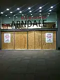 Damaged entrance to Manchester Arndale Centre