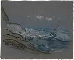 Boat in Distress, pastel on dark gray wove paper (26 x 31.1 cm)