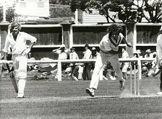 Bob Willis bowling in Wellington