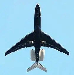 Bombardier Global Express showing rear fuselage thinning between engines