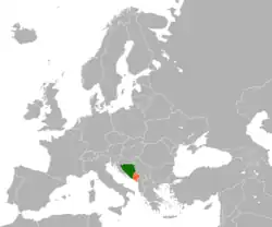 Map indicating locations of Bosnia and Herzegovina and Montenegro