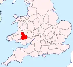 Brecknockshire shown within England and Wales