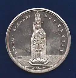 The Bremen Roland on a Medal of 1648 by Johann Blum [de] commemorating the Peace of Westphalia
