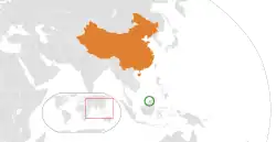 Map indicating locations of Brunei and China