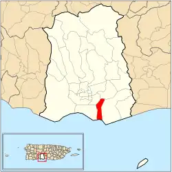 Location of barrio Bucaná within the municipality of Ponce shown in red