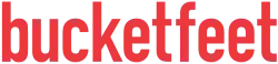 The Bucketfeet word mark with knock out type atop a red background