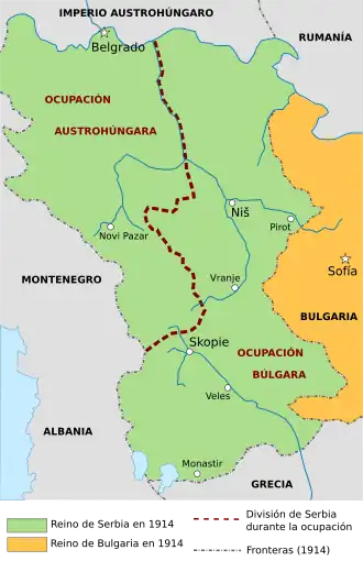 Division of Serbia into an Austro-Hungarian and a Bulgarian occupation zone