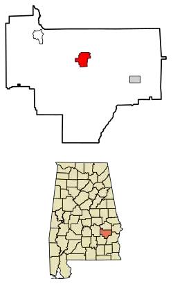 Location of Union Springs in Bullock County, Alabama.