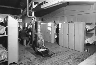 Bunk room in workers' camp, 1934